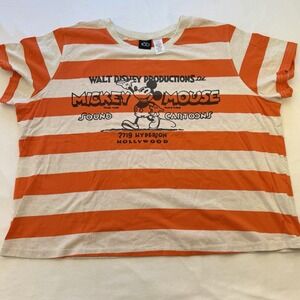 Disney Womens 2X Orange White Stripe Mickey Mouse Disney 100 Years Graphic Tee